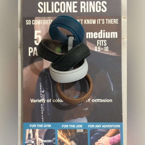 Everyrings 10pc blue gray black silicone rings set size medium new - Picture 8 of 10